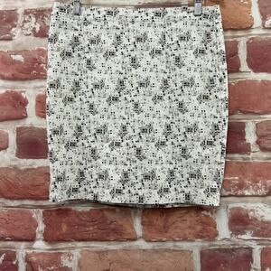 Kenar Skirt Women's 8 White Black Abstract Pencil Career Work Office Zip Up